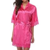 Half Sleeve Robe Vrouwen Faux Silk Pyjama Sexy Night Dress  Size:XL (Rose Red)