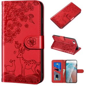Sika Deer Embossing Pattern Horizontal Flip PU Leather Case with Holder & Card Slot & Wallet & Photo Frame For iPhone SE 2020 / 8 / 7(Red)