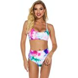 2 in 1 Polyester Tie-dye Adjustable Sling Bikini Ladies Split Swimsuit Set with Chest Pad (Color:Colorful Size:XL)