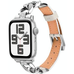 Voor Apple Watch Series 5 44 mm strass denim ketting leren horlogeband