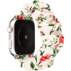 For Apple Watch Series 5 & 4 40mm / 3 & 2 & 1 38mm Cloth + Stainless Steel Hair Ring Watchband(Red Floral)