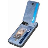 Voor iPhone 15 Plus Koolstofvezel Verticale Flip Rits Telefoonhoesje (Blauw)