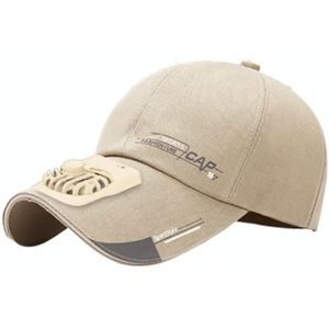 Letter Pattern Outdoor Travel Hats USB Charging Fan Caps Portable Sunshade Peaked Cap(Khaki)