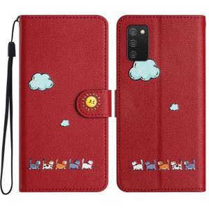 Voor Samsung Galaxy A03s Cartoon katten lederen telefoonhoes