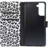For Samsung Galaxy S21+ 5G Leopard Pattern Horizontal Flip Leather Case with Holder & Card Slots(White)