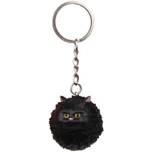 Ronde Kleine Tijger Kat Sleutelhanger Cartoon Sleutelhanger Ornament(Zwart)