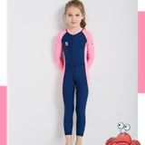 DIVE&SAIL Children Diving Suit Outdoor Long-sleeved One-piece Swimsuit Sunscreen Swimwear  Size: M(Girls Dark Blue)