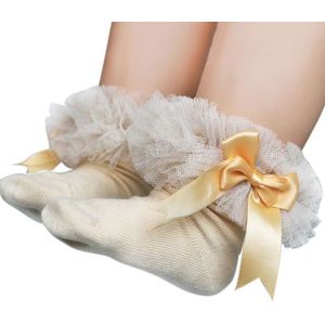 3 Pairs Bow Lace Socks Baby Cotton Ankle Socks  Size:S(Yellow)