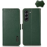 For Samsung Galaxy S21 FE 5G KHAZNEH Side-Magnetic Litchi Genuine Leather RFID Phone Case(Green)