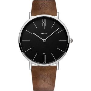 YAZOLE 506 Simple Large Scale Dial Men Business Quartz Watch(Silver Shell Black Tray Brown Belt)