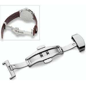 Watch Leather Wrist Strap Butterfly Buckle 316 Stainless Steel Double Snap Size: 16mm (Silver)