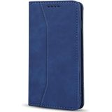For Samsung Galaxy S8 Skin-feel Calfskin Texture Magnetic Dual-Fold Horizontal Flip Leather Case with Holder & Card Slots & Wallet(Blue)