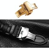 Watch Leather Wrist Strap Butterfly Buckle 316 Stainless Steel Double Snap  Size: 18mm (Rose Gold)