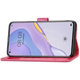 For Huawei Nova 7 Four-leaf Clasp Embossed Buckle Mobile Phone Protection Leather Case with Lanyard & Card Slot & Wallet & Bracket Function(Magenta)