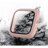 For Fitbit Versa 2 Fuel injection Frosted PC Shell + Tempered Glass Film(Pink)