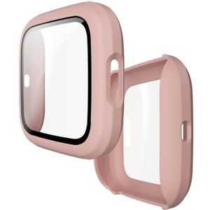 For Fitbit Versa 2 Fuel injection Frosted PC Shell + Tempered Glass Film(Pink)