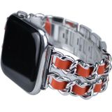 For Apple Watch Series 5 & 4 44mm / 3 & 2 & 1 42mm Denim Chain Stitching Watchband(Silver + Orange)