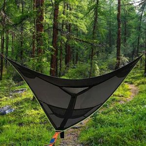 2.8m Family Outdoor Portable Aerial Tent Multi-person Camping Triangle Hammock(Black )