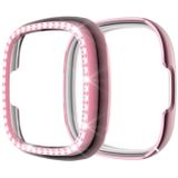 For Fitbit Versa 3 / Versa Sense Single Row Plating Diamonds PC Protective Case(Pink)