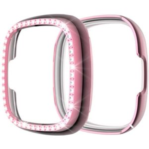 For Fitbit Versa 3 / Versa Sense Single Row Plating Diamonds PC Protective Case(Pink)
