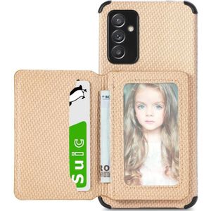 Voor Samsung Galaxy A82 5G Koolstofvezel Magnetische Kaart Tas TPU + PU Schokbestendig Back Cover Case met Houder & Card Slot & Fotolijst (Khaki)