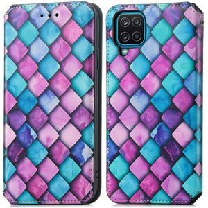 For Samsung Galaxy A12 Colorful Magnetic Horizontal Flip PU Leather Case with Holder & Card Slot & Wallet(Purple Scales)