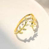 Willow Leaf Opening Sterling Zilver Eenvoudige Zirconia Boomtak Ring Armband (Gouden)