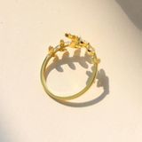 Willow Leaf Opening Sterling Zilver Eenvoudige Zirconia Boomtak Ring Armband (Gouden)