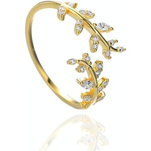 Willow Leaf Opening Sterling Zilver Eenvoudige Zirconia Boomtak Ring Armband (Gouden)