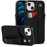 Crazy Horse Texture Shockproof TPU + PU Leather Case with Card Slot & Wrist Strap Holder For iPhone 13(Black)