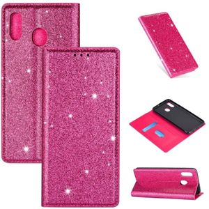 Voor Samsung Galaxy A40 Ultrathin Glitter Magnetic Horizontal Flip Leather Case met Holder & Card Slots (Rose Red)