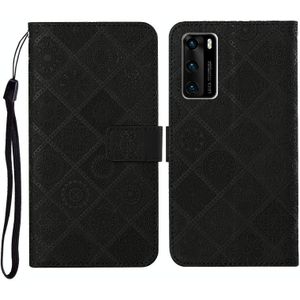 For Huawei P40 Ethnic Style Embossed Pattern Horizontal Flip Leather Case with Holder & Card Slots & Wallet & Lanyard(Black)