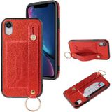 Glitter Powder PU+TPU Schokbestendige beschermhoes met houder & kaartslots & polsbandje voor iPhone X / XS(Rood)