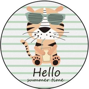 Cartoon Pattern Round Soft Fluffy Crystal Velvet Home Rugs Child Room Game Carpets  Size:Diameter: 40cm(Tiger)