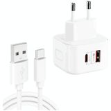 YSY-6087PD 20W PD3.0 + QC3.0 Dual Fast Charge Travel Charger with USB to Type-C Data Cable  Plug Size:EU Plug