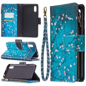 For Xiaomi Redmi 9A Colored Drawing Pattern Zipper Horizontal Flip Leather Case with Holder & Card Slots & Wallet(Plum Blossom)
