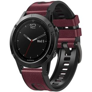 For Garmin Fenix 7X Silicone + Leather Quick Release Watch Band(Wine Red)