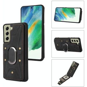 Voor Samsung Galaxy S21+ 5G Armor Ring Wallet Back Cover Phone Case(Black)