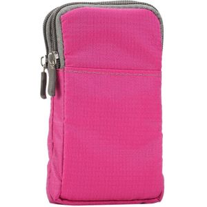 Universal Multi-function Plaid Texture Double Layer Zipper Sports Waist Bag / Shoulder Bag for iPhone X  & 7 & 7 Plus / Galaxy  S9+ / S8+ / Note 8 / Sony Xperia Z5 / Huawei Mate 8  Size: 16.5 x 9.0 x 3.0cm(Magenta)
