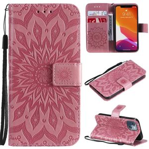 Pressed Printing Sunflower Pattern Horizontal Flip PU Lederen Case Holder & Card Slots & Wallet & Lanyard voor iPhone 13 Mini (Pink)