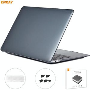 ENKAY 3 in 1 Crystal Laptop Protective Case + US Version TPU Keyboard Film + Anti-dust Plugs Set for MacBook Air 13.3 inch A1932 (2018)(Black)
