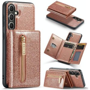 For Samsung Galaxy S23 FE 5G DG.MING M3 Series Glitter Powder Card Bag Leather Case(Rose Gold)