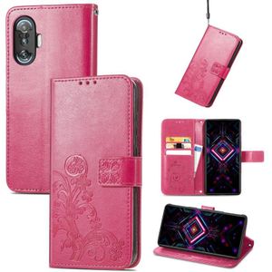 For Xiaomi Redmi K40 Gaming /Poco F3 GT Four-leaf Clasp Embossed Buckle Mobile Phone Protection Leather Case with Lanyard & Card Slot & Wallet & Bracket Function(Magenta)