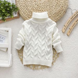 White Winter Children's Thick Solid Color Knit Bottoming Turtleneck Pullover Sweater  Height:24Size?140cm?