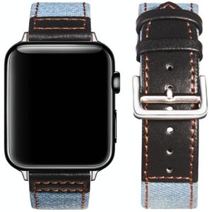 Sliver Gesp Lederen Strap voor Apple Watch Series 7 41mm / 6 & SE & 5 & 4 40mm / 3 & 2 & 1 38mm (lichtblauw + zwart)