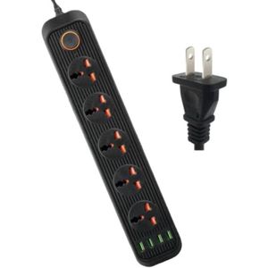 A03 2m 3000W 5 stekkers + 4-USB-poorten Multifunctioneel vlamvertragend stopcontact met schakelaar (US-stekker)