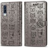 Voor Galaxy A50/A30S/A50S Cute Cat en Dog Embossed Horizontale Flip Lederen Case met beugel / kaartslot / Portemonnee / Lanyard(Grijs)