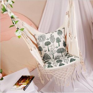 Fringed Hammock Dormitory Indoor Hanging Hammock Garden Courtyard Swing Chair with One Pillow