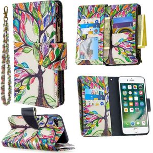 For iPhone 8 & 7 Colored Drawing Pattern Zipper Horizontal Flip Leather Case with Holder & Card Slots & Wallet(Tree)