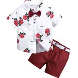 Summer Boys Print Short Sleeve Shirt + Shorts Set  Kid Size:120cm(White)